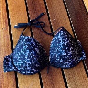 Victoria’s Secret Swim Halter Bikini Top Black Lace & Lavender 36D